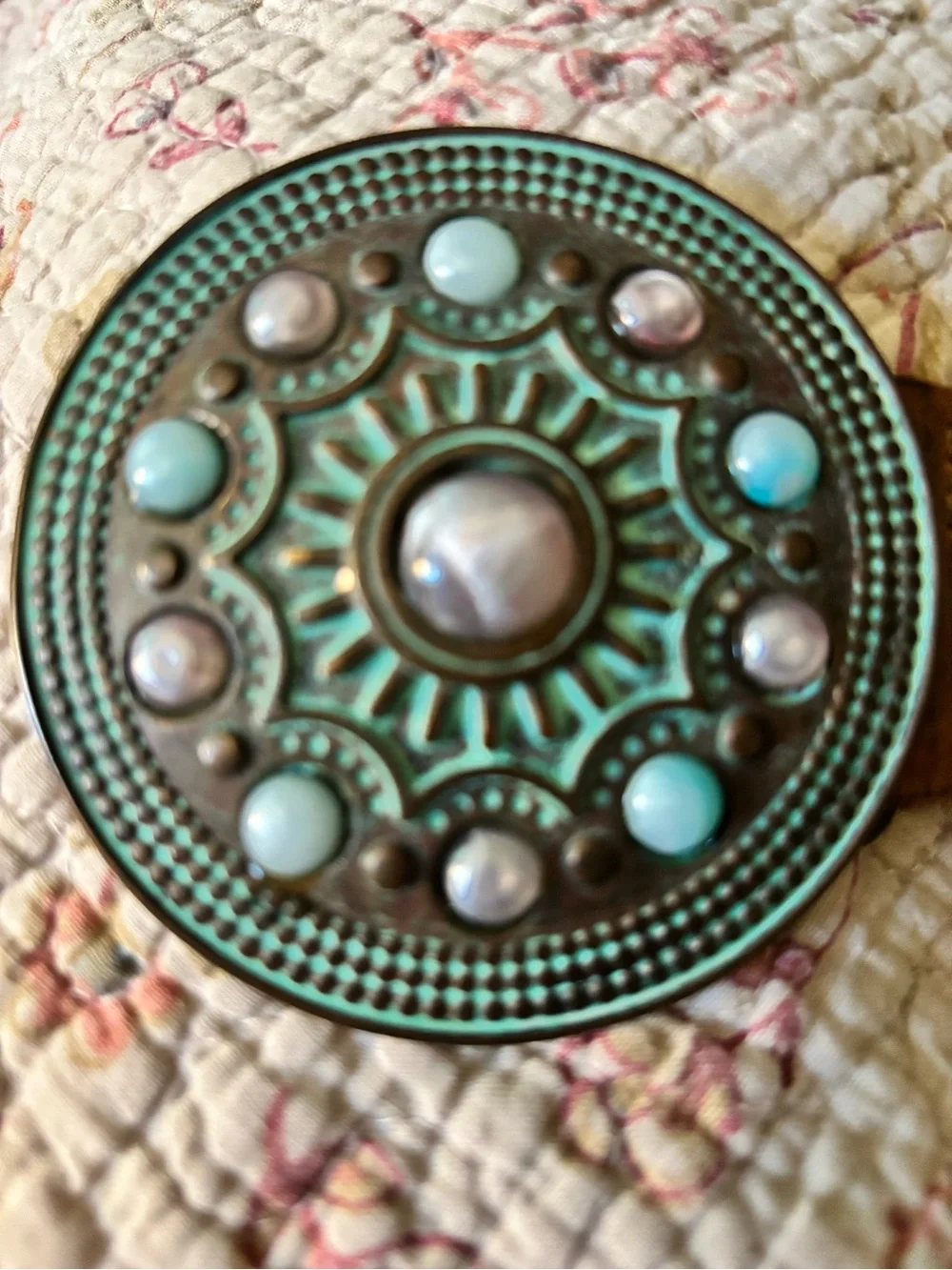 Streets Ahead Women’s Leather Belt Turquoise Concho Buckle Western Made USA